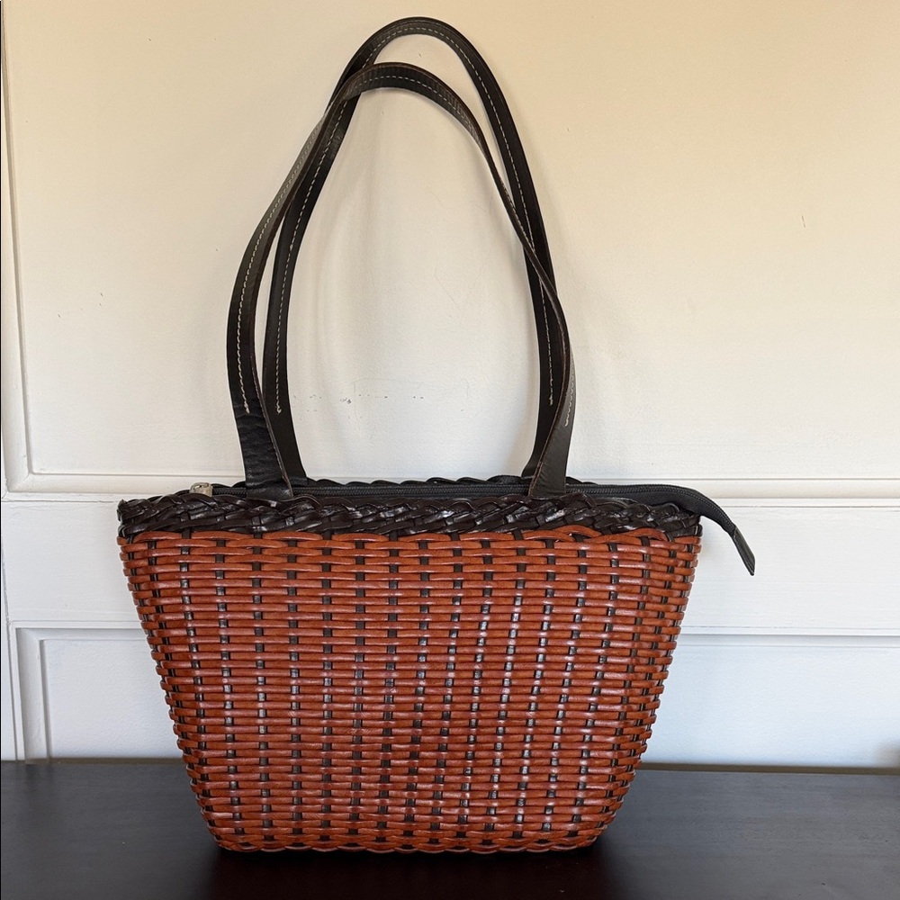 Ellepi Handmade Basketweave Woven Brown Leather Shoulder Bag Purse Italy